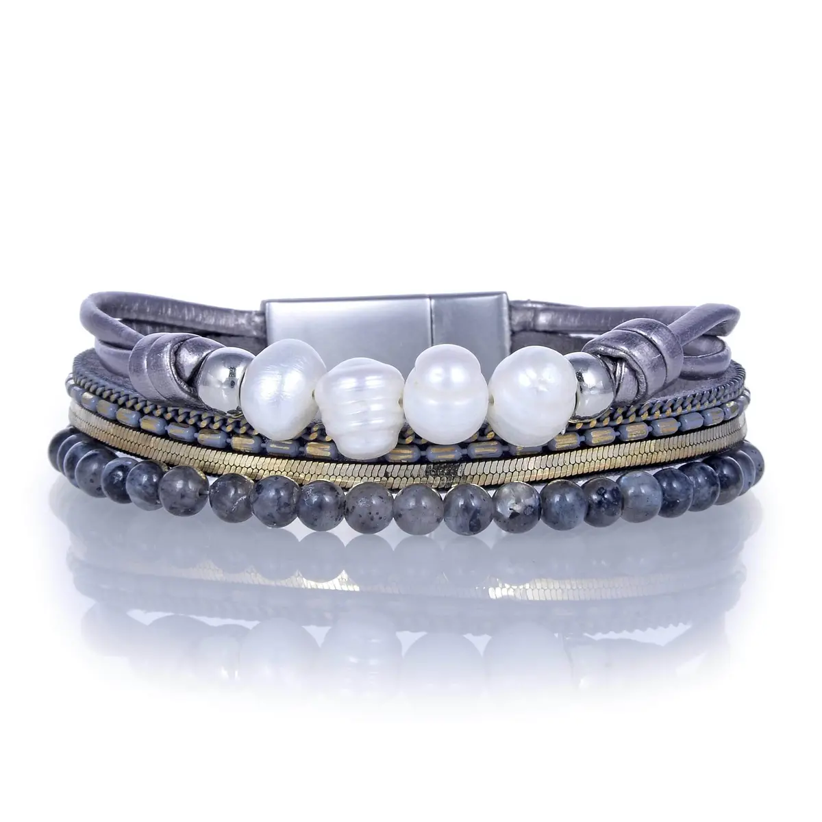 Short Multiple Strand Bracelet Gray With Magnetic Clasp 1