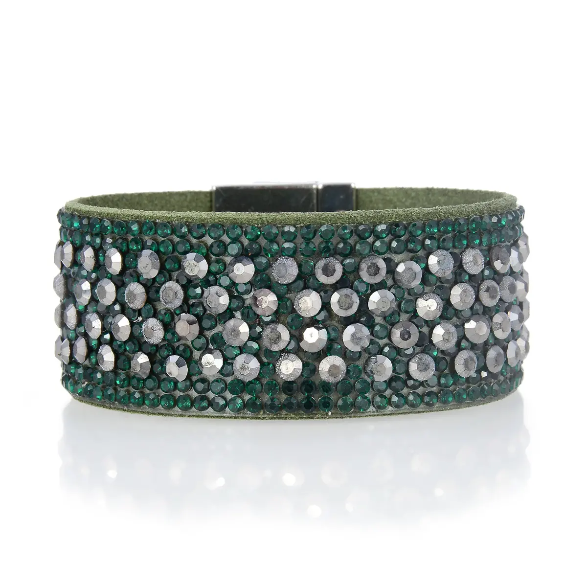 Short Swarovski Crystal Leather Band Bracelet Green With Toggle Lock 1
