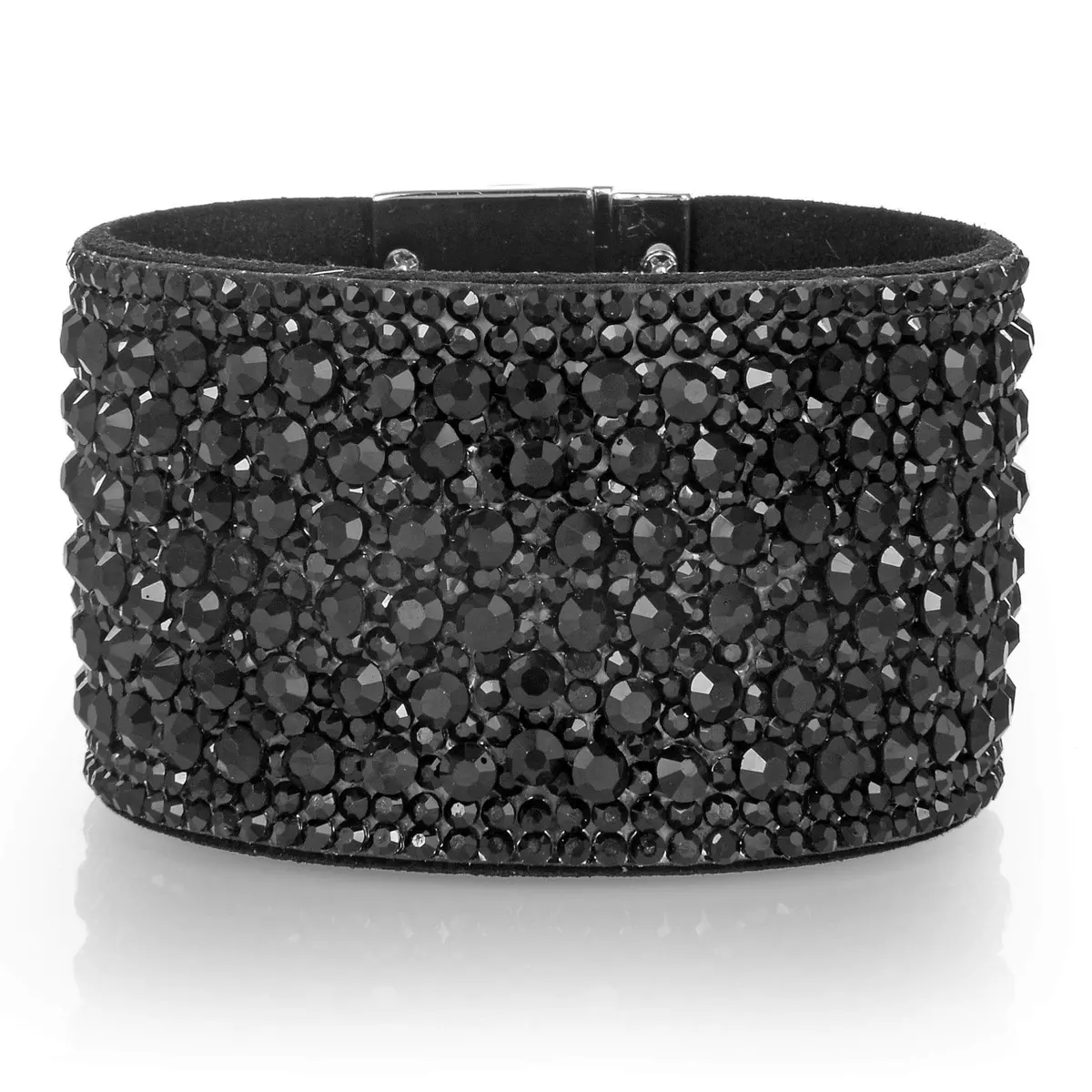 Swarovski Crystal Leather Band Bracelet Black With Toggle Lock 1