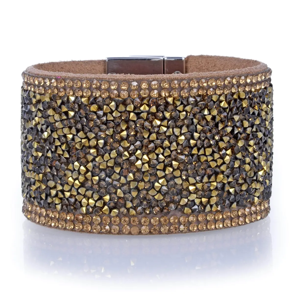 Wide Strand Bracelet Leather Gemstone Bead Gold With Twist Clasp 1
