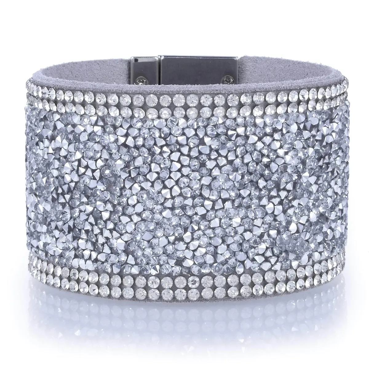 Wide Strand Bracelet Leather Gemstone Bead Silver With Twist Clasp 1
