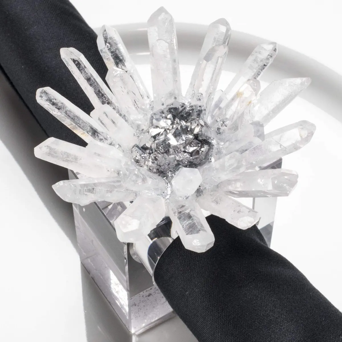 Quartz & Silver Geode Flower Napkin Holder 4 Piece Set 1