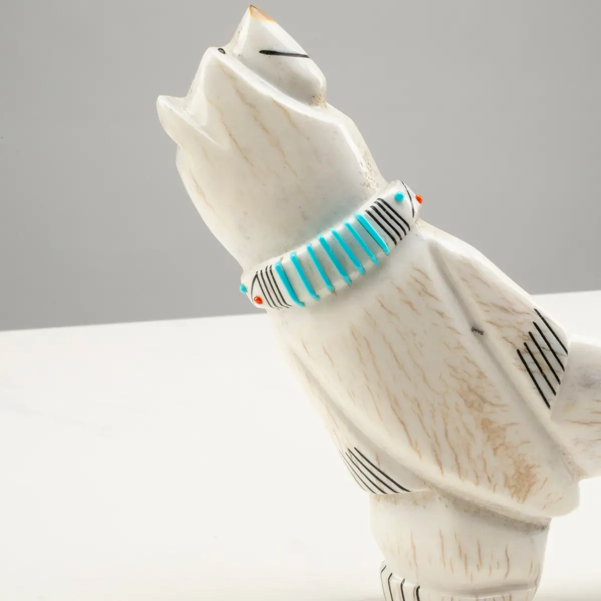 Claudia Peina Serpentine With Turquoise & Coral Handmade Zuni Fetish Polar Bear Carving 1