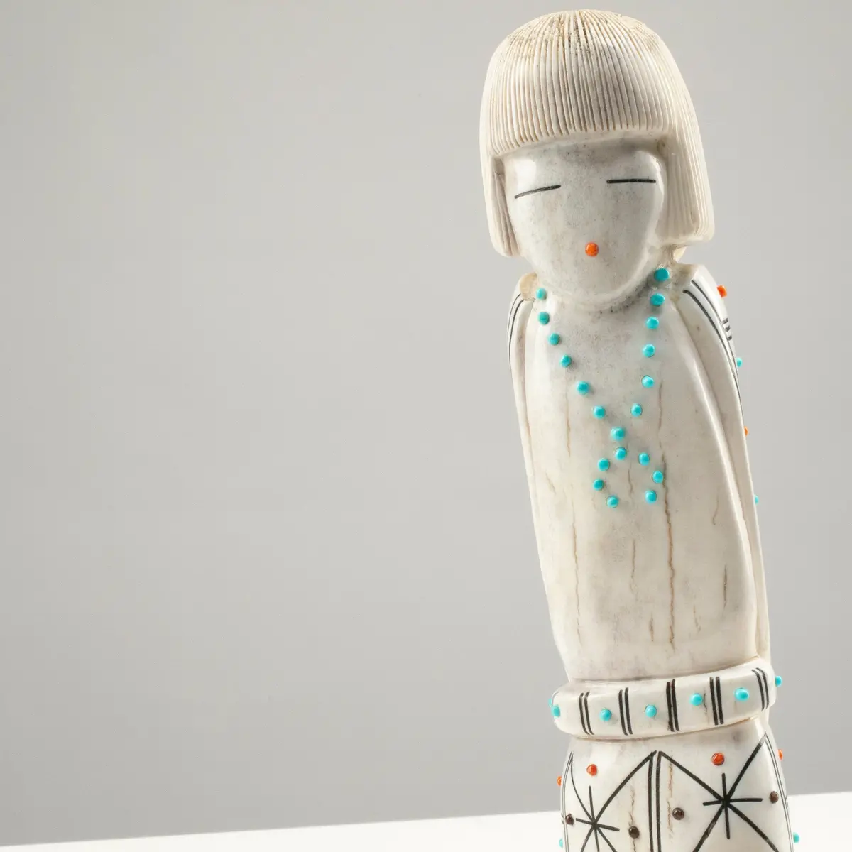 Claudia Peina Serpentine With Turquoise & Coral Handmade Zuni Maiden Fetish Carving 1