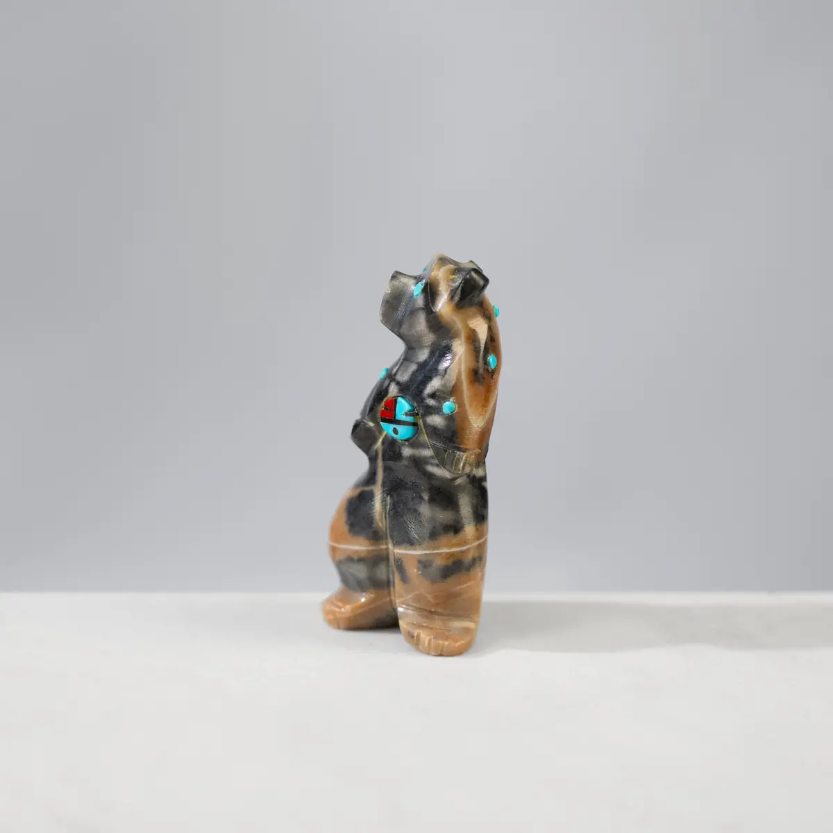 Danette Laate Picaso Marble, Turquoise, And Coral  Handmade Zuni Fetish Bear Carving 1