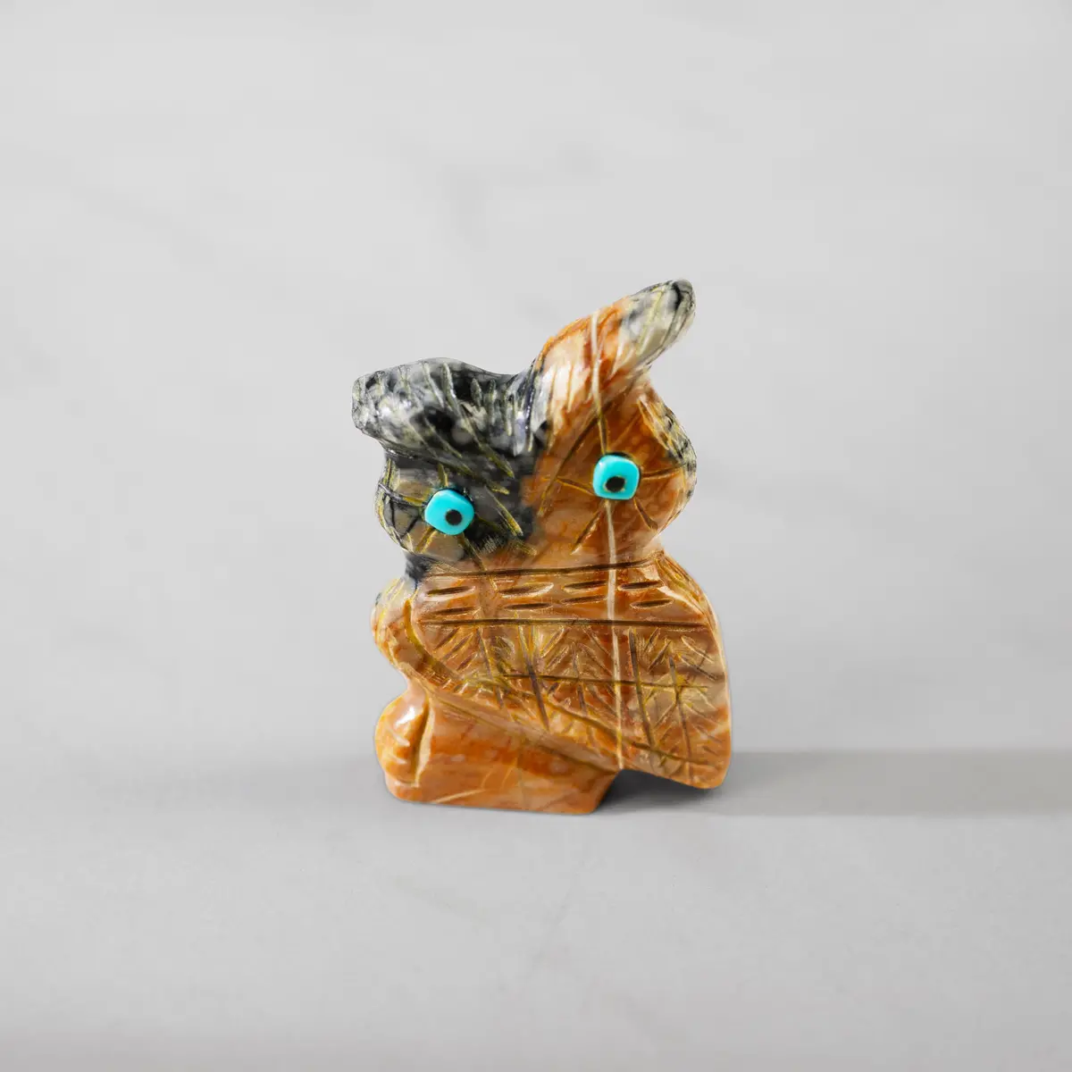 Danette Laate Picaso Marble & Turquoise Handmade Zuni Fetish Owl Carving 1