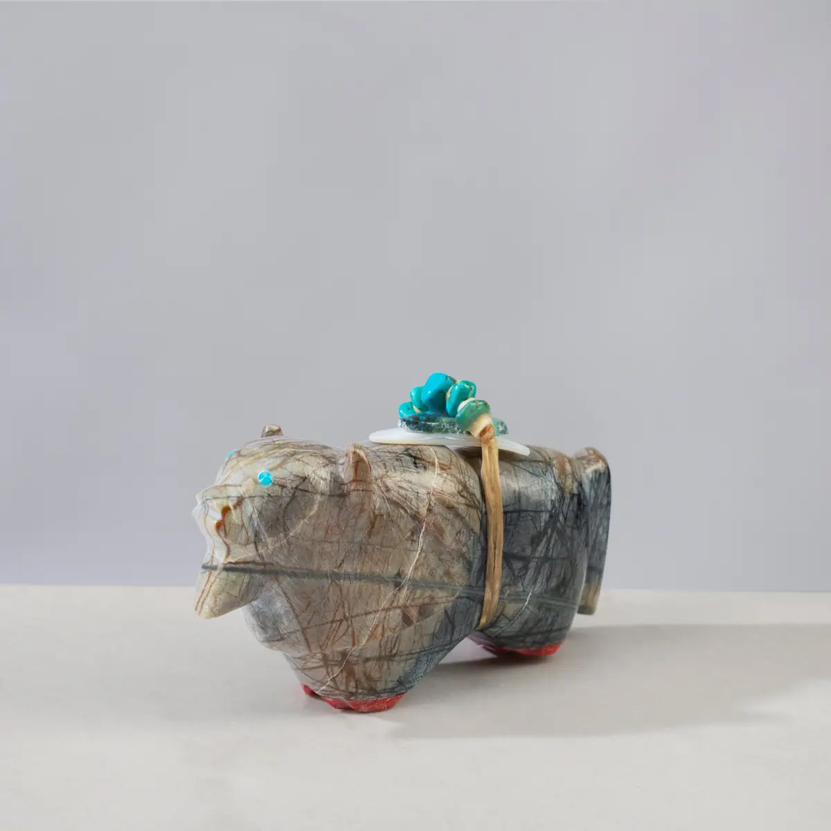Delvin Leekya Picaso Marble Handmade Zuni Fetish Bobcat Carving 1