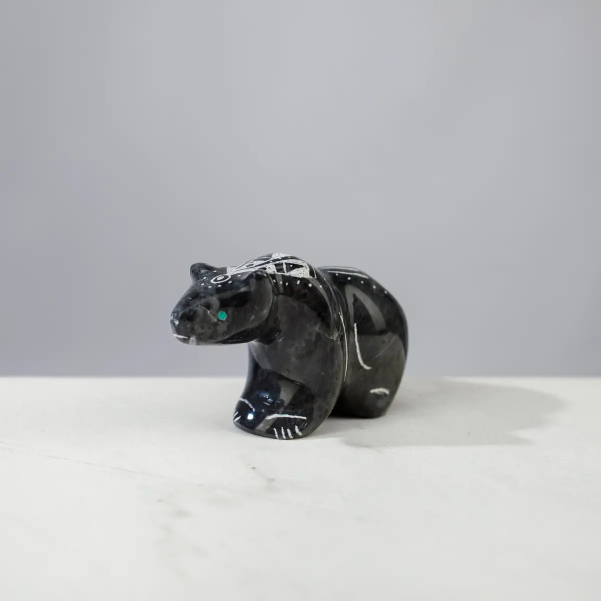 Garrick Acque Black Marble Handmade Zuni Fetish Bear Carving 1