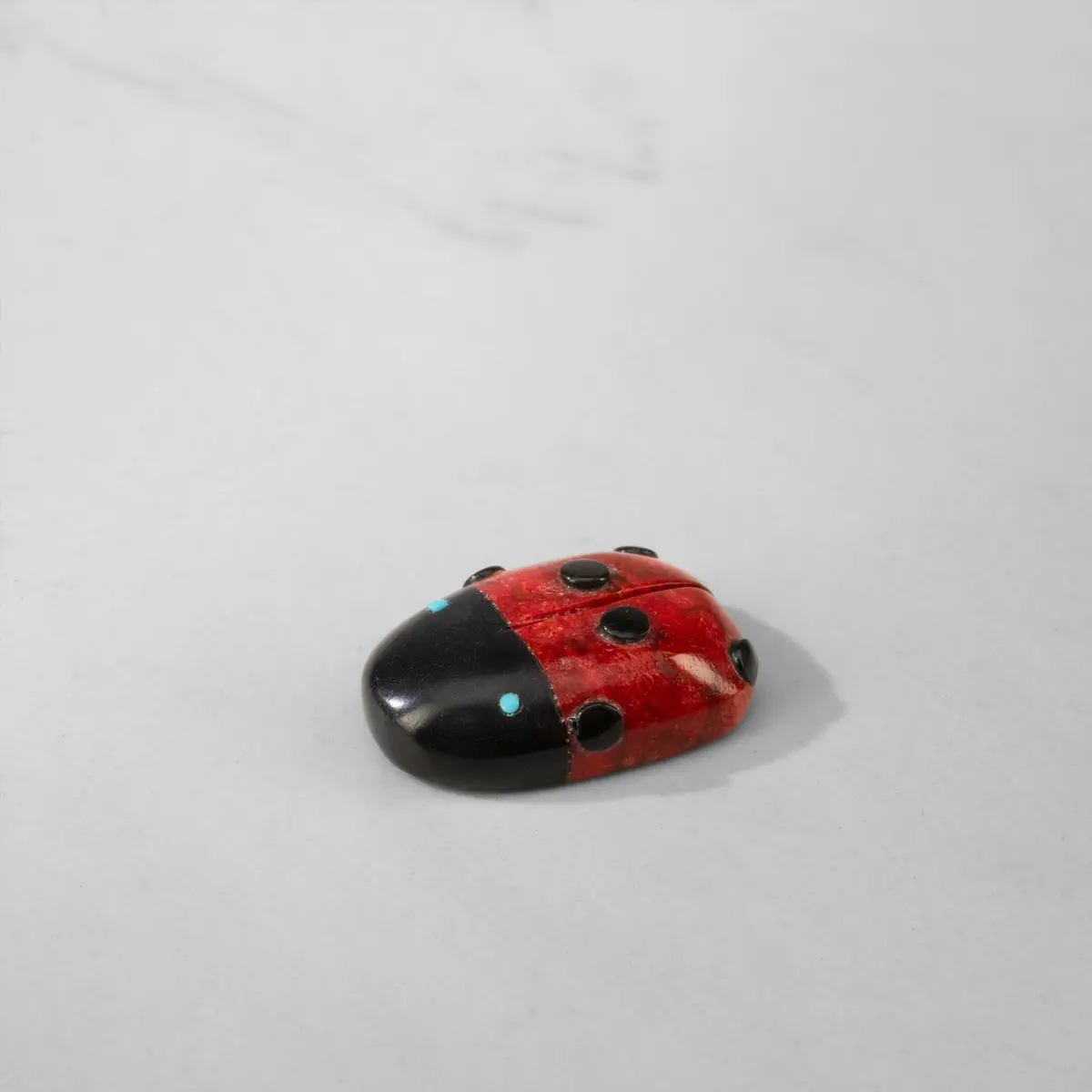 Georgette Quam Apple Coral Handmade Zuni Fetish Lady Bug Carving 1