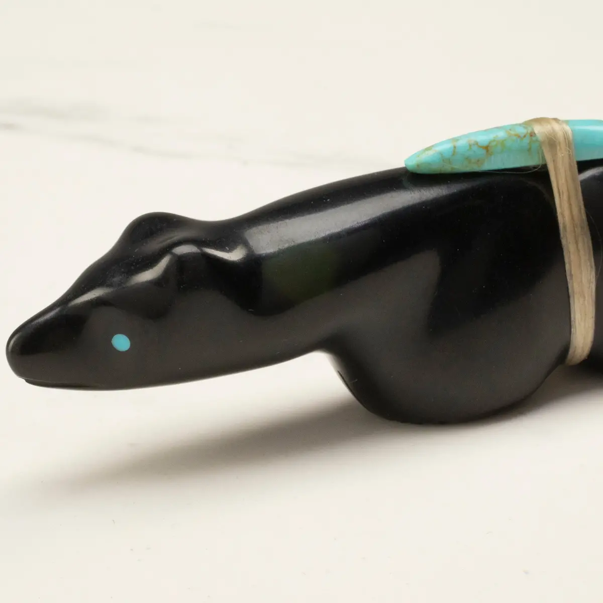 Herbert Halate Jet And Turquoise Handmade Zuni Fetish Bear Carving 1