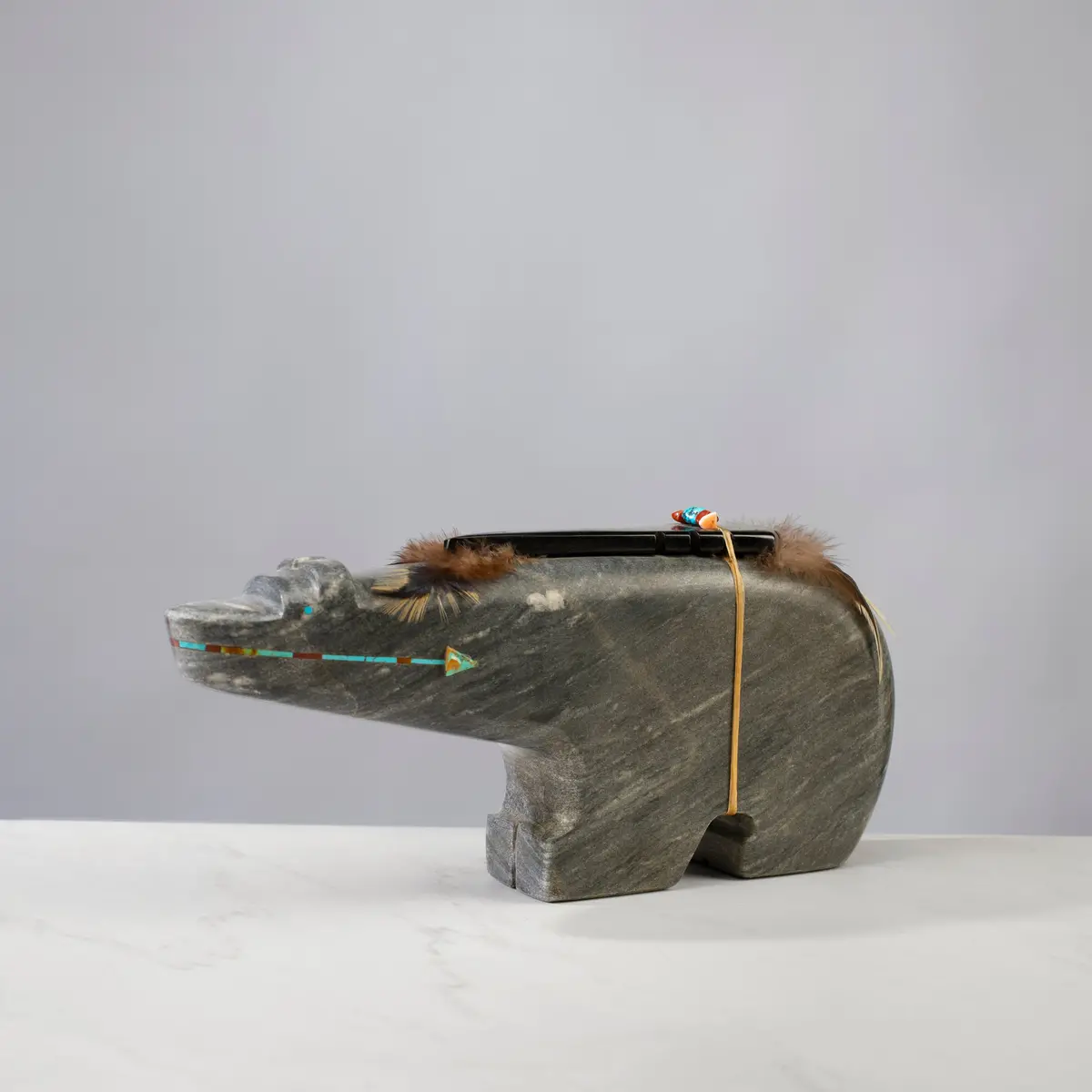 Herman Yazzie Petrified Wood Handmade Zuni Fetish Bear Carving 1
