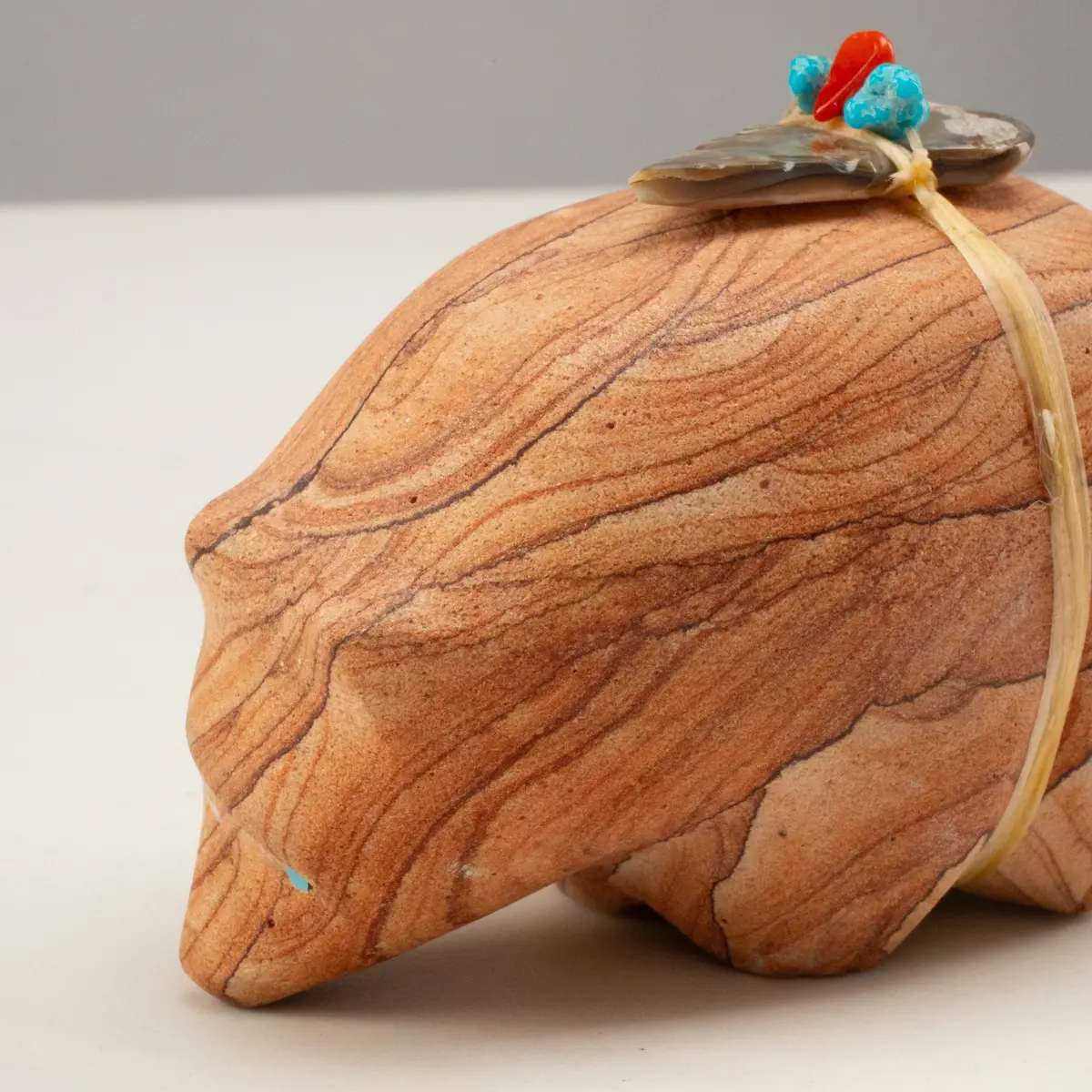 Leland Boone Jasper With Abalone Handmade Zuni Fetish Bear Carving 1