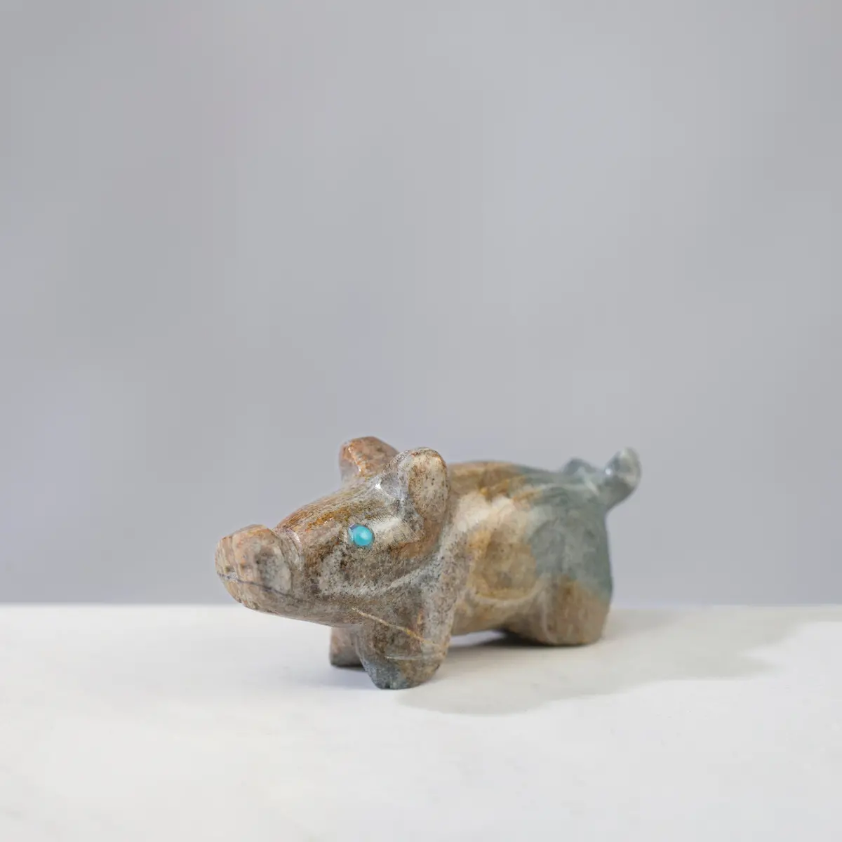 Louise Ponchelle Picaso Marble & Turquoise Handmade Zuni Pig Carving 1