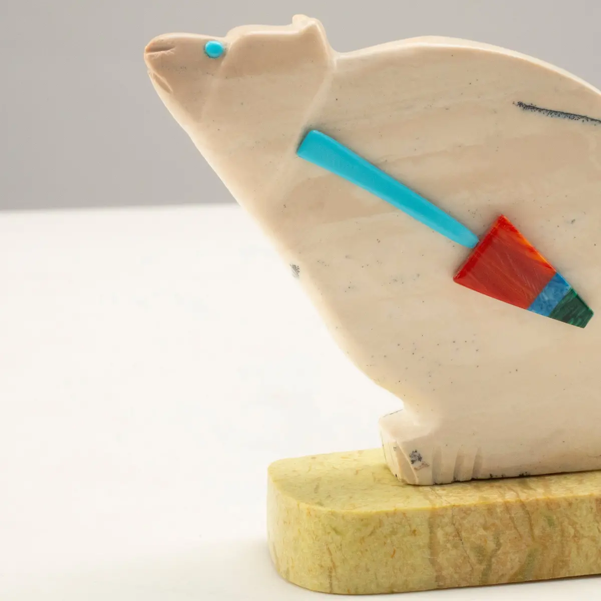 Robert Shebola Serpentine With Multi Gemstone Accents Handmade Zuni Fetish Polar Bear Carving 1