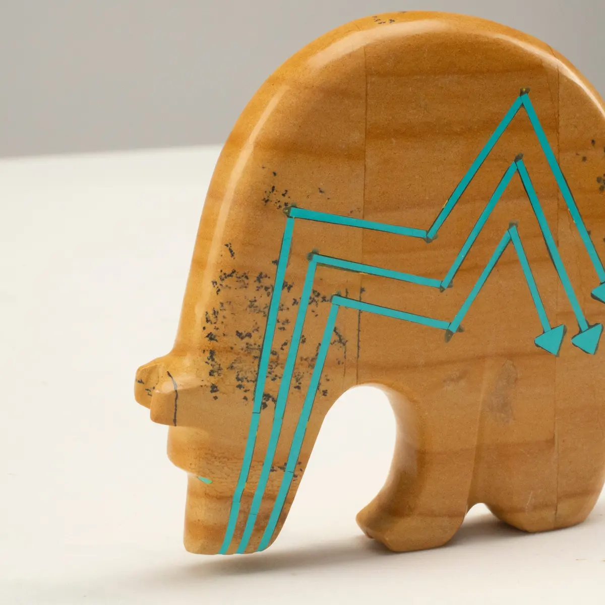 Rodney Laiwakete Petrified Wood And Turquoise Heart Lines Handmade Zuni Fetish Bear Carving 1