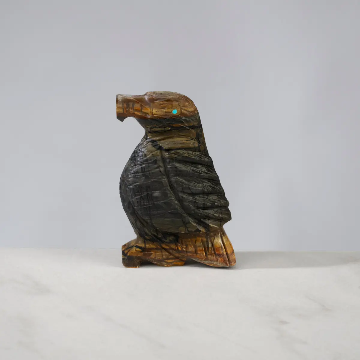 Tony Mackel Black Marble Handmade Zuni Fetish Eagle Carving 1