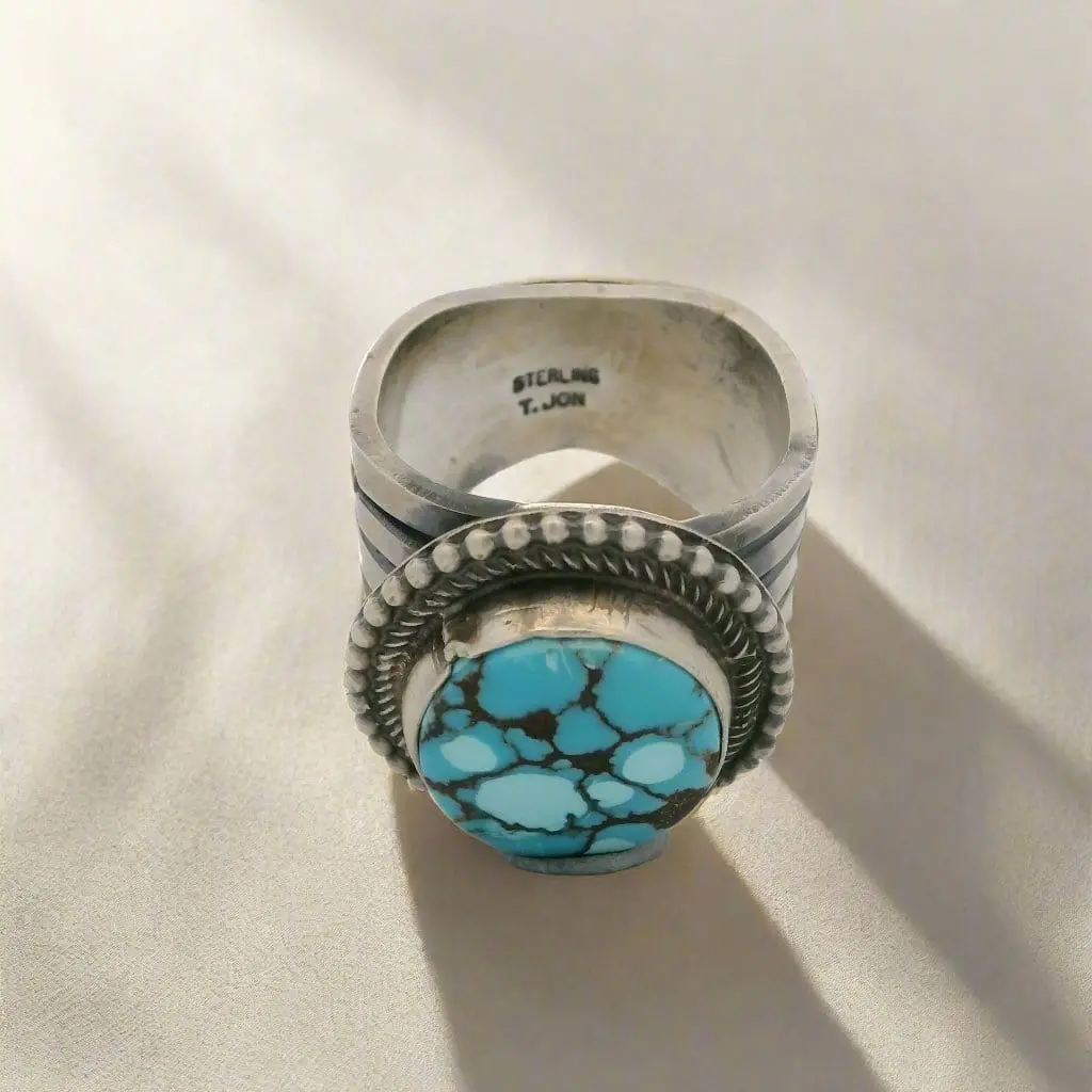 Tillie Jon Egyptian Turquoise Navajo Usa Native American Made 925 Sterling Silver Ring 2