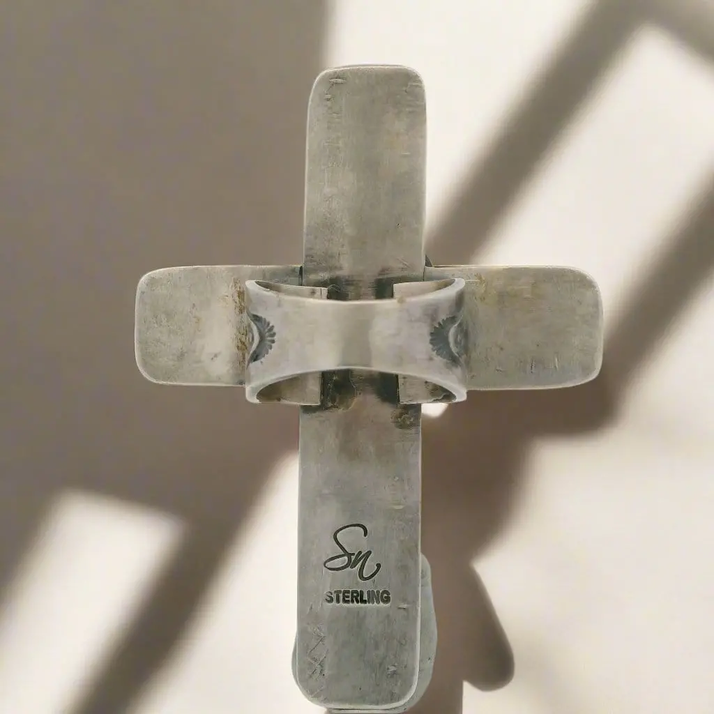 Sandra Nez Kingman Turquoise Cross Navajo Usa Native American Made 925 Sterling Silver Ring 2