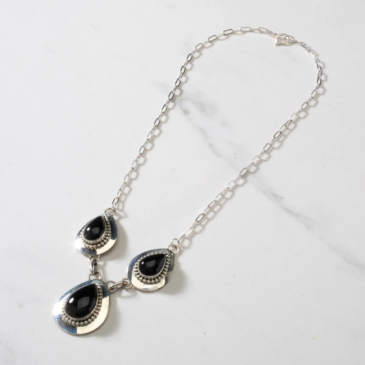 16" Ella Peter Black Onyx Usa Native American Made 925 Sterling Silver Choker Necklace 1
