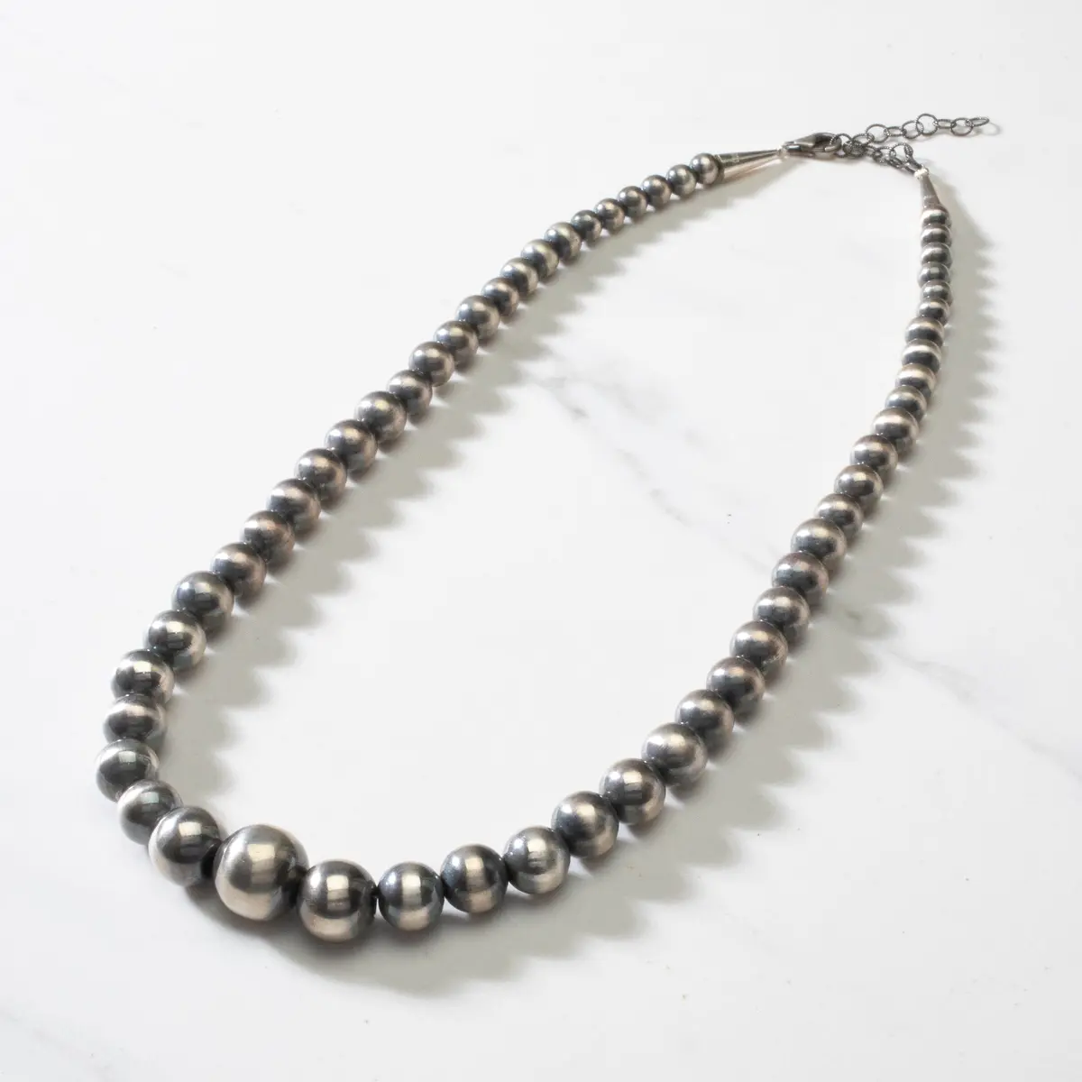 18" Single Strand Graduated 5Mm - 14Mm Navajo Pearl Usa Native American Made 925 Sterling Silver Necklace 1