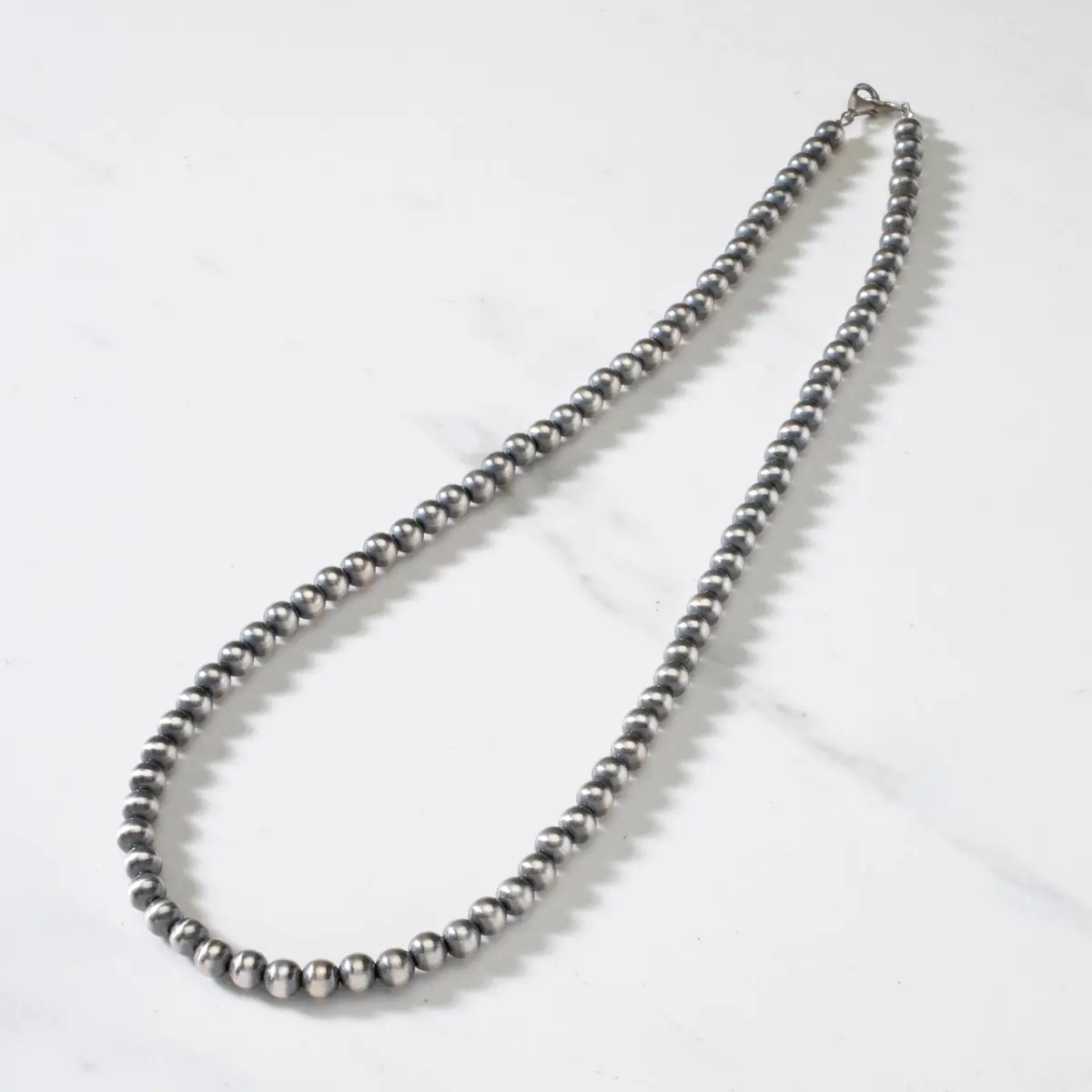 20" Single Strand 6Mm Navajo Pearl Usa Native American Made 925 Sterling Silver Necklace 1