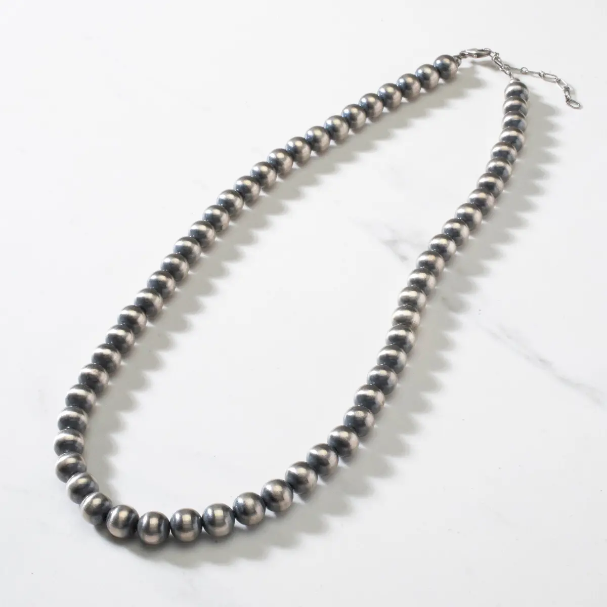 22" Single Strand 10Mm Navajo Pearl Usa Native American Made 925 Sterling Silver Necklace 1