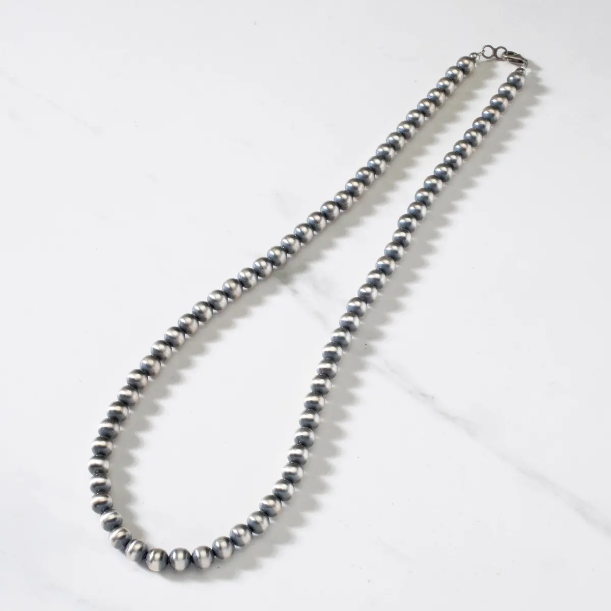 24" Single Strand 8Mm Navajo Pearl Usa Native American Made 925 Sterling Silver Necklace 1