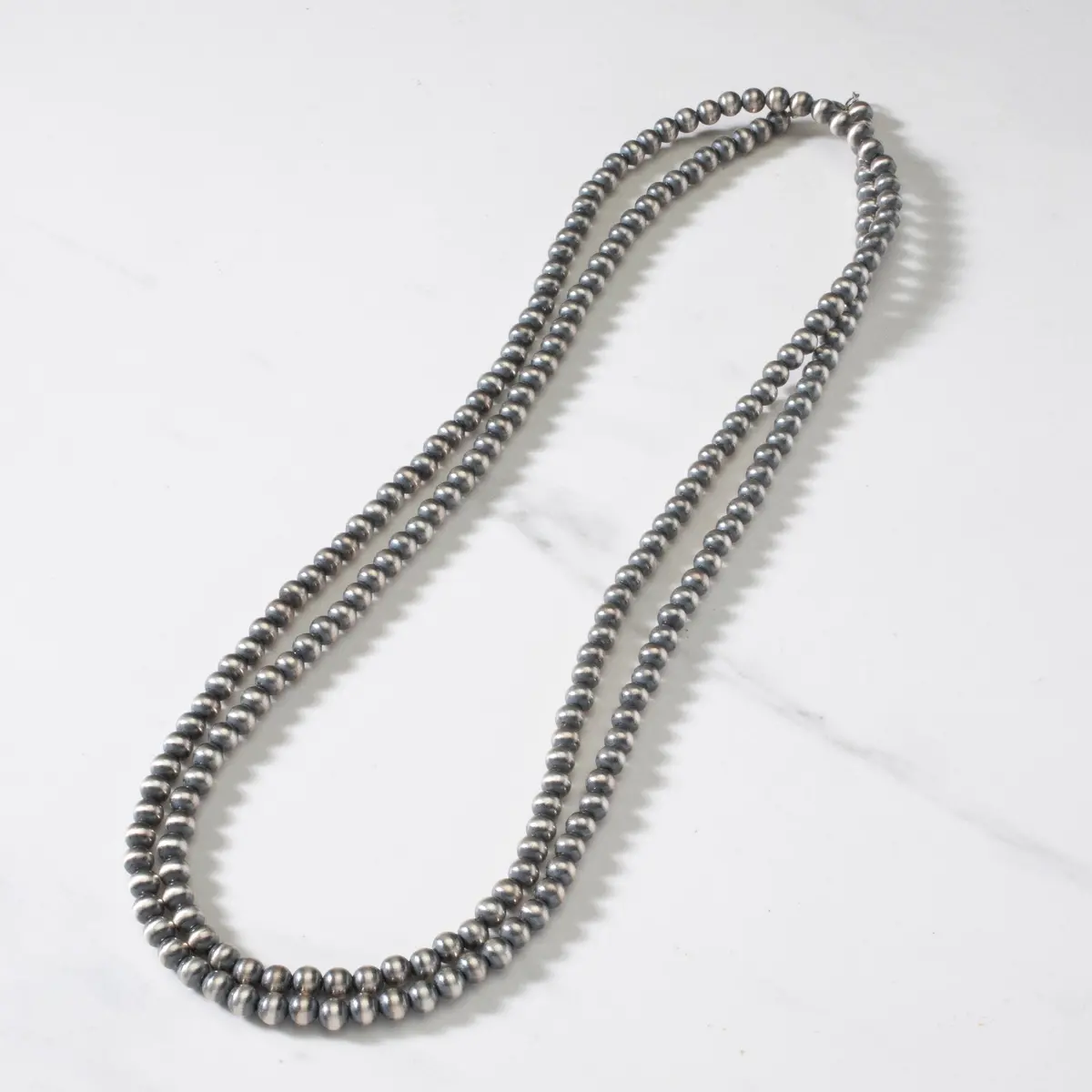 48" Single Strand 6Mm Navajo Pearl Usa Native American Made 925 Sterling Silver Necklace 1