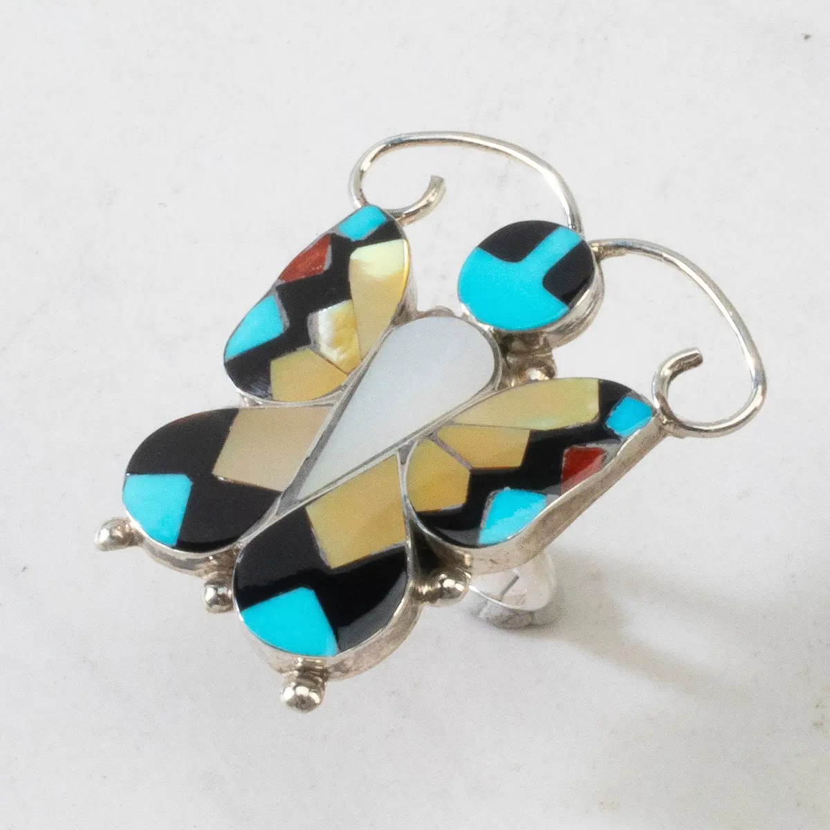Angus Ahiyite Multi Gem Butterfly Usa Zuni Made 925 Sterling Silver Ring 1