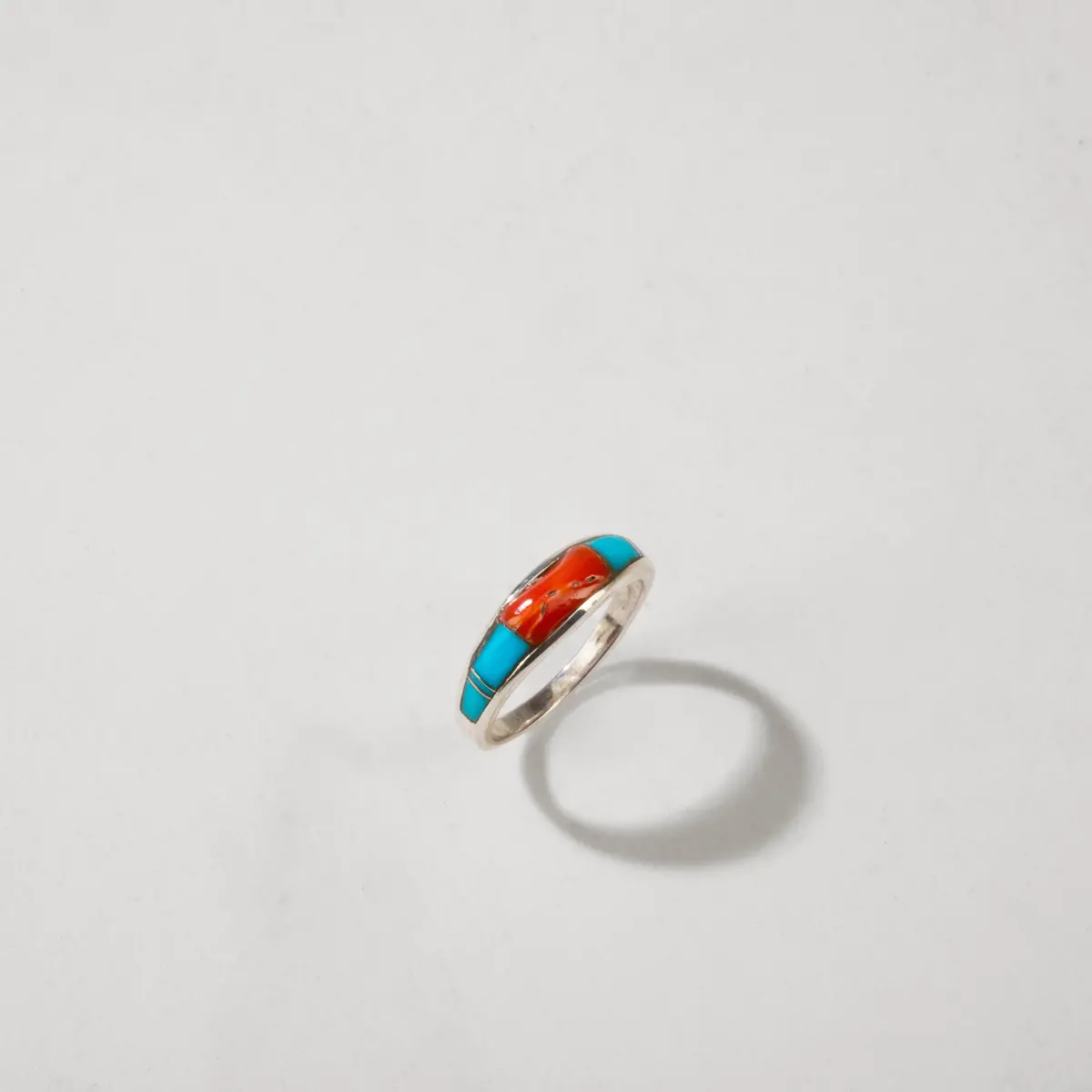 Turquoise & Coral Navajo Usa Native American Made 925 Sterling Silver Ring 1