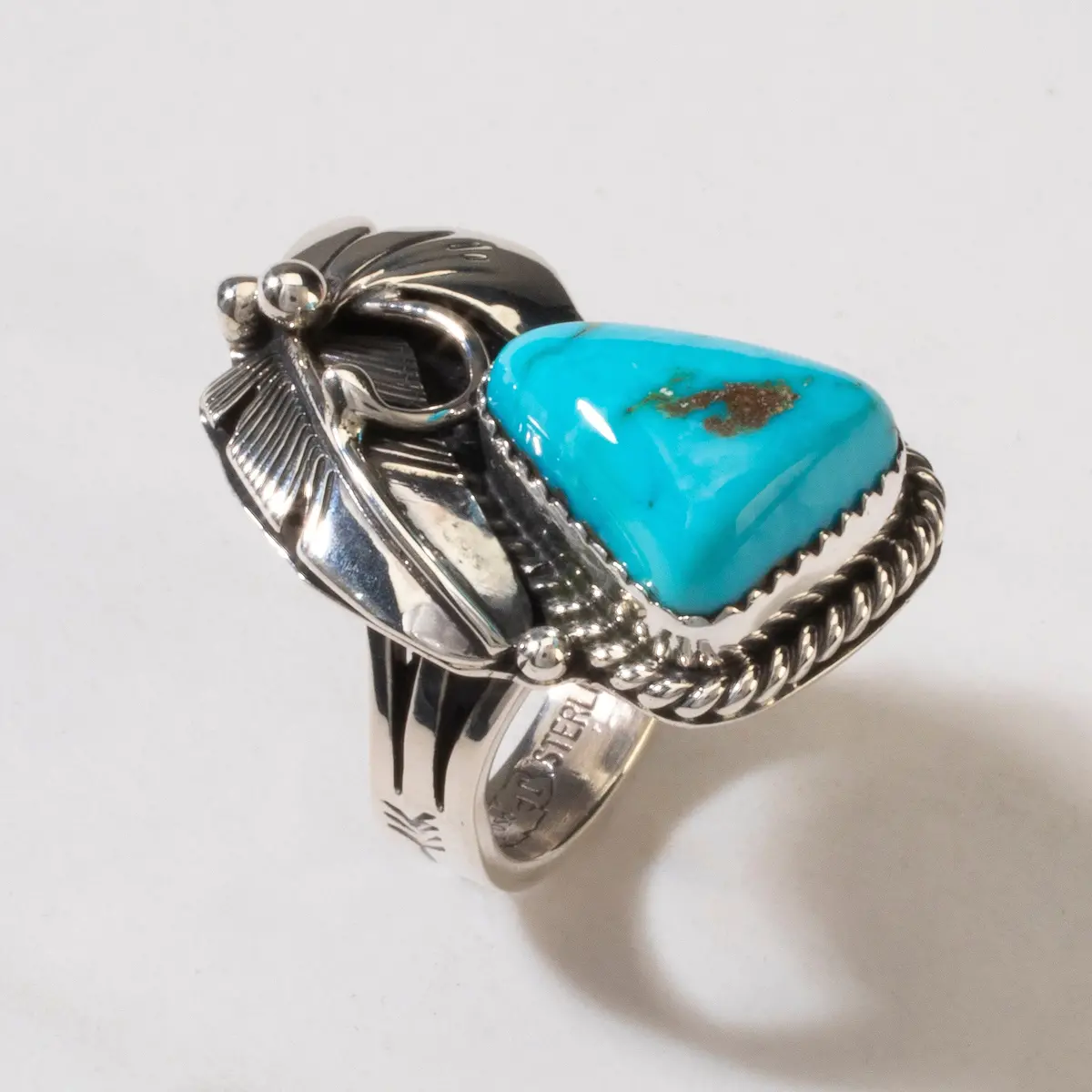 Joe Piaso Jr. Sleeping Beauty Turquoise Feather Navajo Usa Native American Made 925 Sterling Silver Ring 1