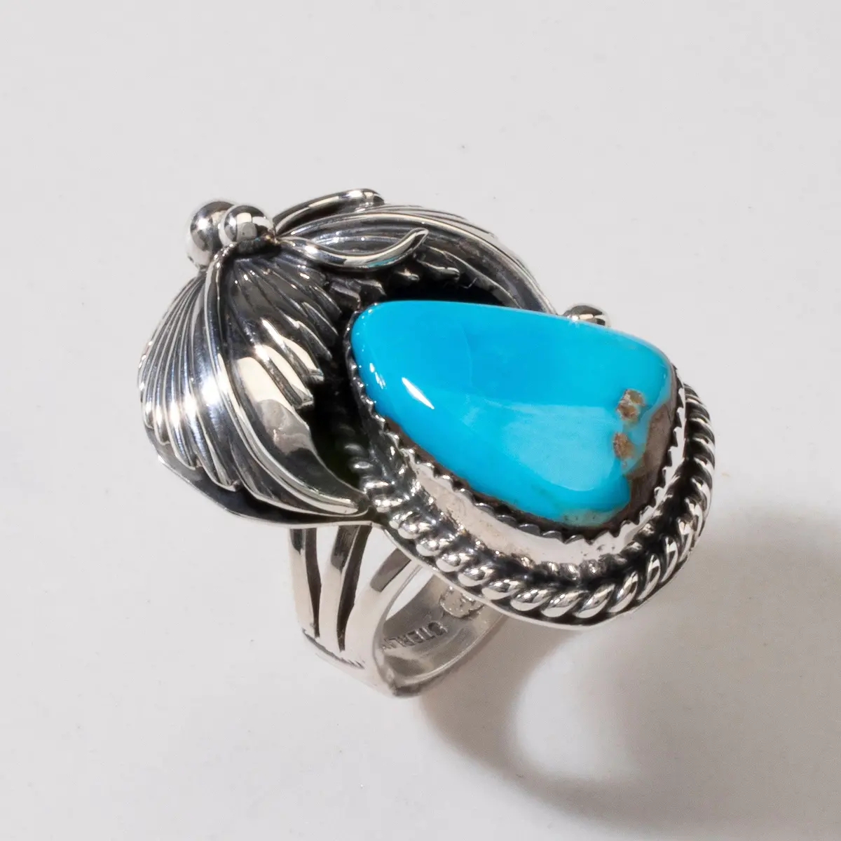 Joe Piaso Jr. Sleeping Beauty Turquoise Feather Navajo Usa Native American Made 925 Sterling Silver Ring 1