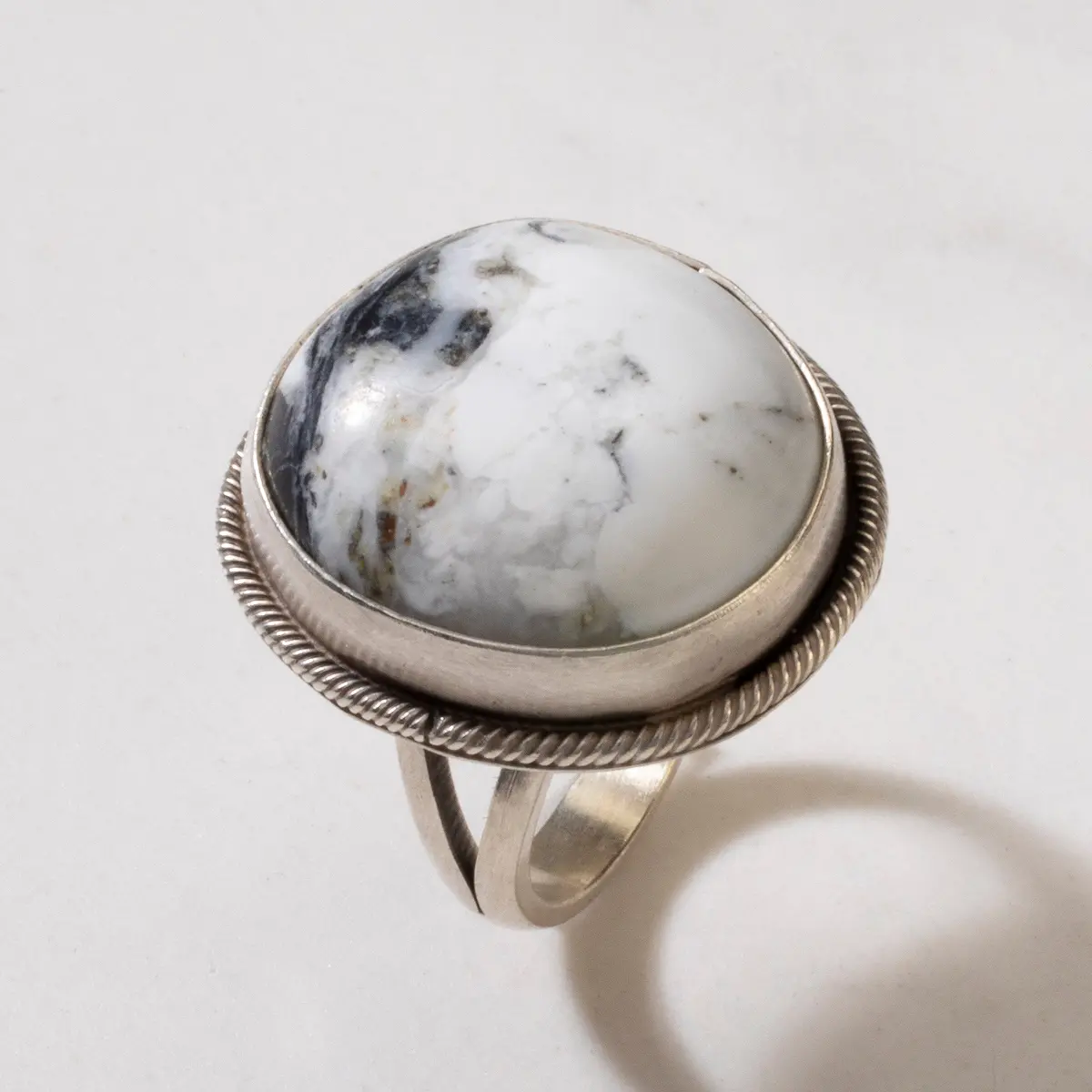 Scott Skeets White Buffalo Turquoise Round Navajo Usa Native American Made 925 Sterling Silver Ring 1