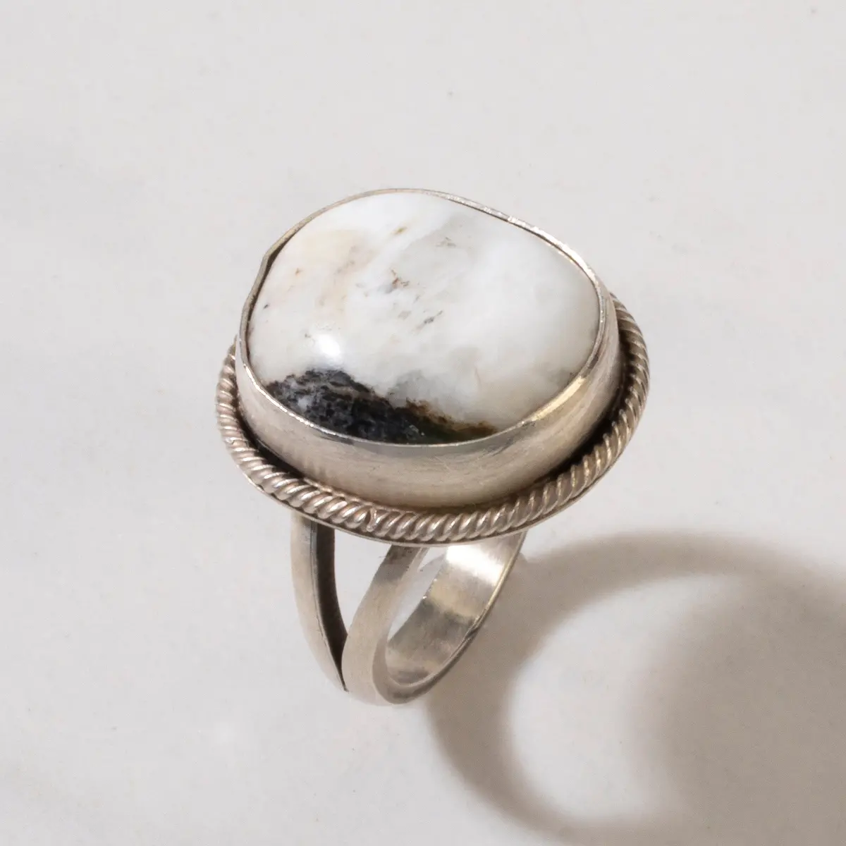 Scott Skeets White Buffalo Turquoise Round Navajo Usa Native American Made 925 Sterling Silver Ring 1