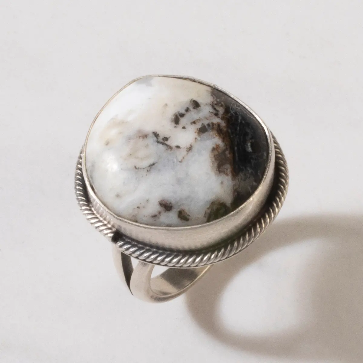 Scott Skeets White Buffalo Turquoise Round Navajo Usa Native American Made 925 Sterling Silver Ring 1
