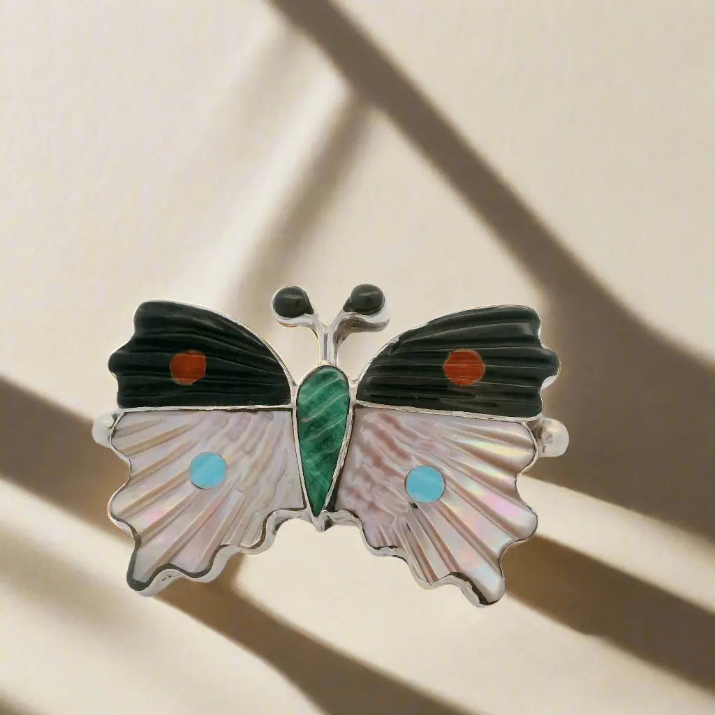 Tamara Pinto Multi Gem Butterfly Zuni Usa Native American Made 925 Sterling Silver Ring 1