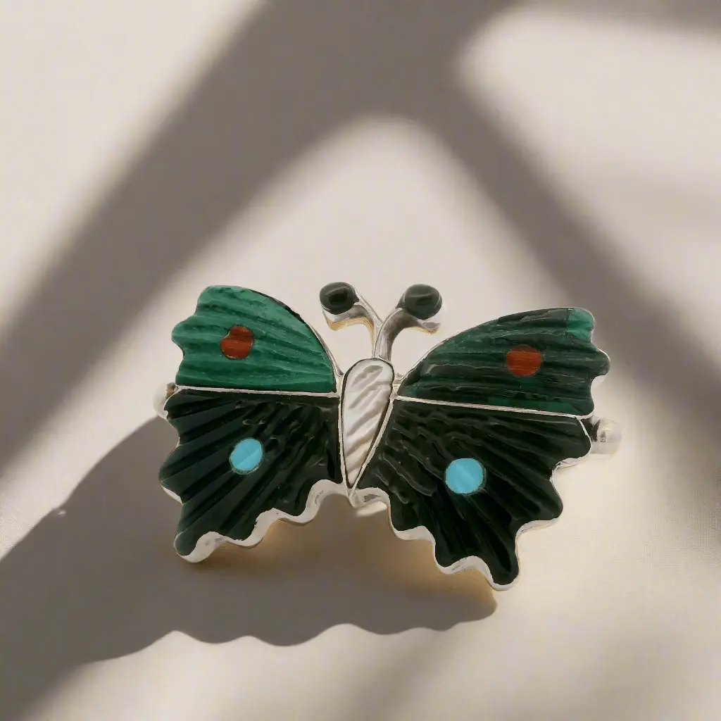 Tamara Pinto Multi Gem Butterfly Zuni Usa Native American Made 925 Sterling Silver Ring 1