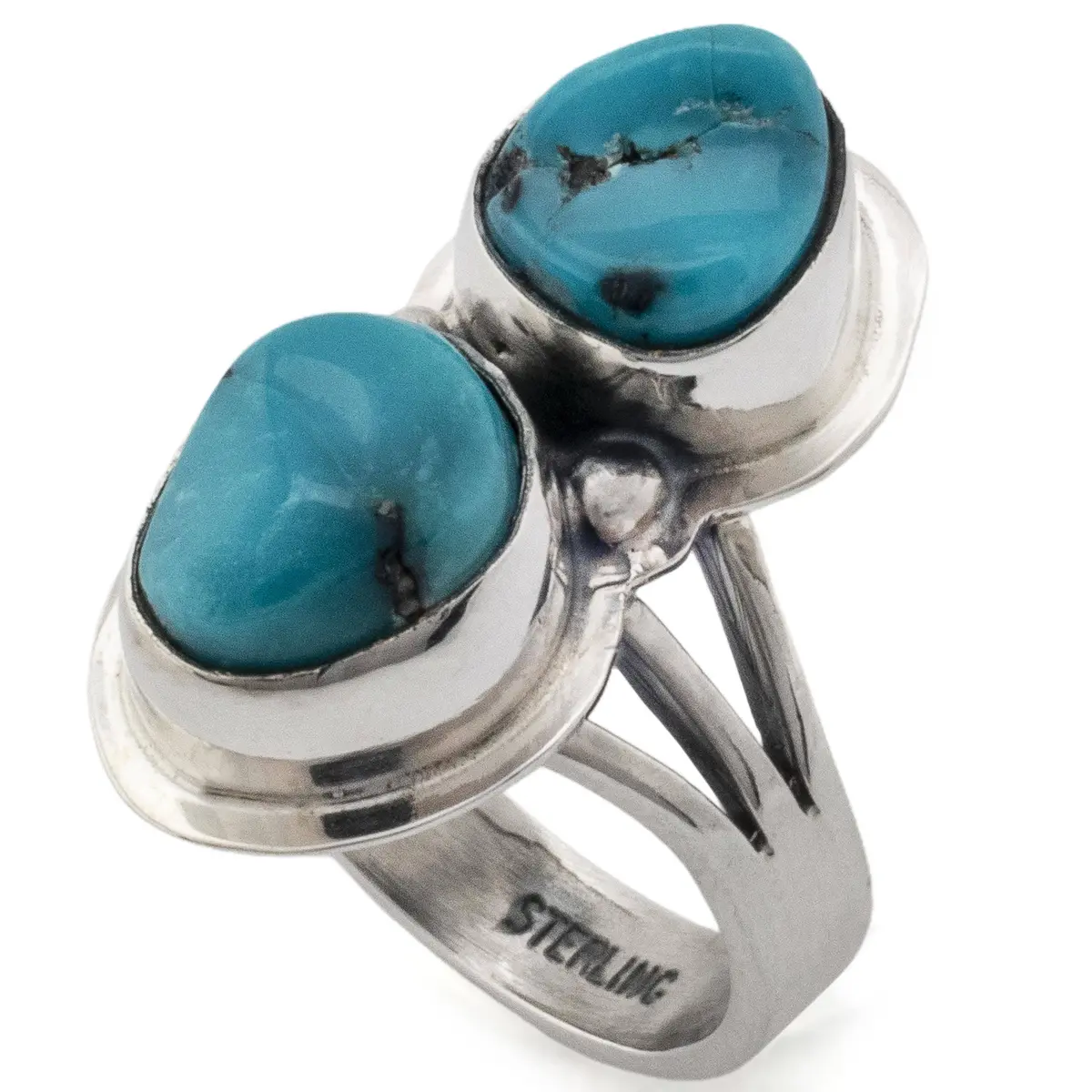 Double Stone King Manassa Turquoise Usa Handmade 925 Sterling Silver Ring 1