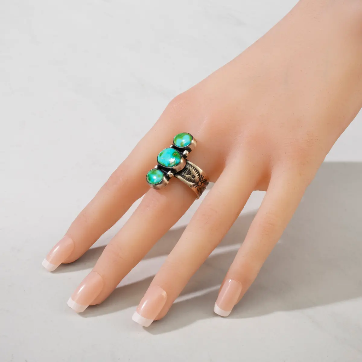 Loretta Delgarito Sonoran Gold Turquoise Navajo Triple Stone Usa Native American Made 925 Sterling Silver Ring 2