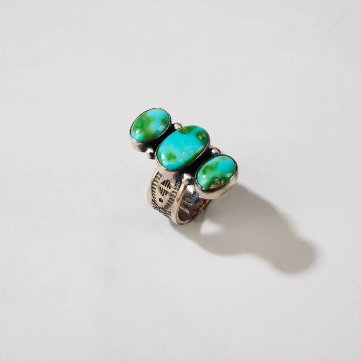 Loretta Delgarito Sonoran Gold Turquoise Navajo Triple Stone Usa Native American Made 925 Sterling Silver Ring 1