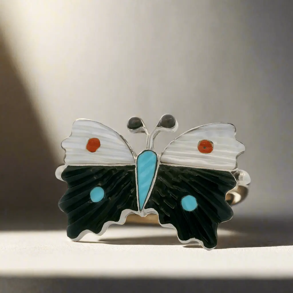 Tamara Pinto Multi Gem Butterfly Zuni Usa Native American Made 925 Sterling Silver Ring 1