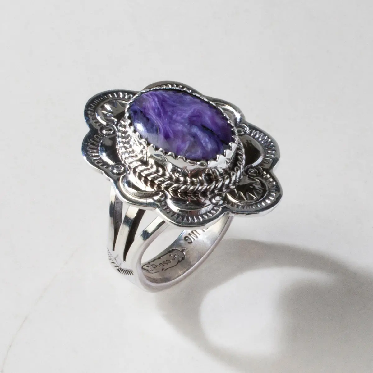 Joe Piaso Jr. Charoite Navajo Usa Native American 925 Sterling Silver Ring 1