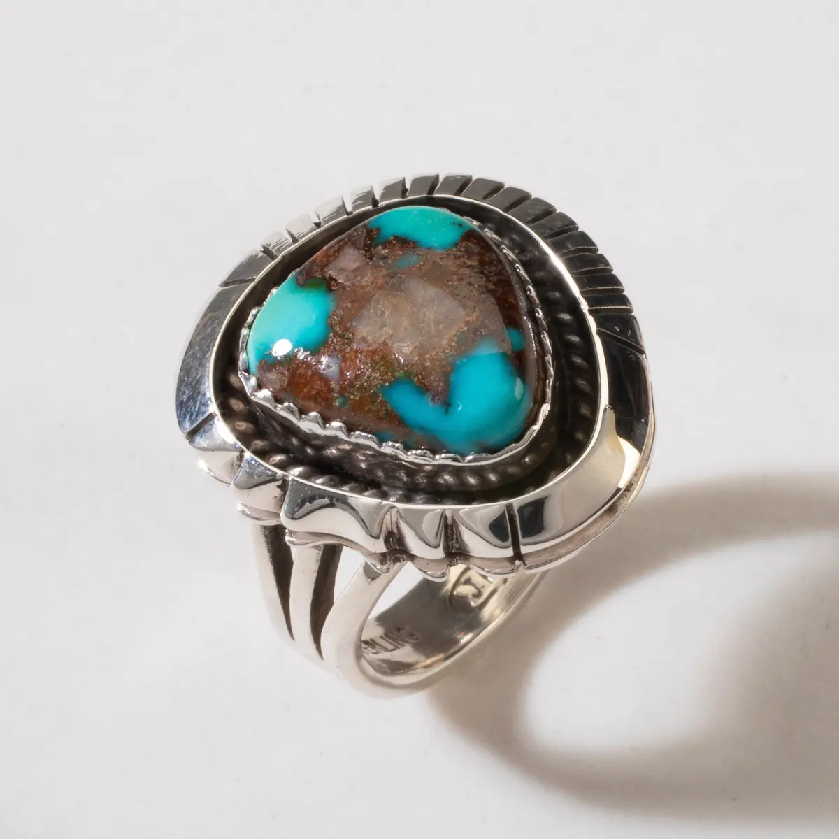 Joe Piaso Jr.  King Manassa Turquoise Navajo Usa Native American Made 925 Sterling Silver Ring 1