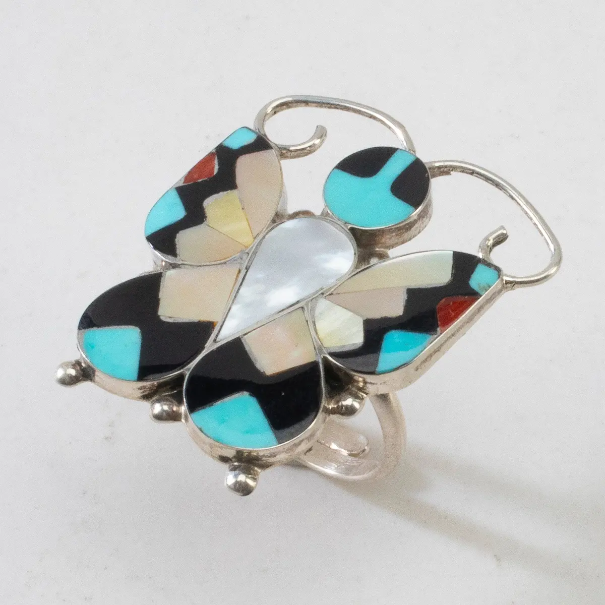 Angus Ahiyite Multi Gem Butterfly Usa Zuni Made 925 Sterling Silver Ring 1