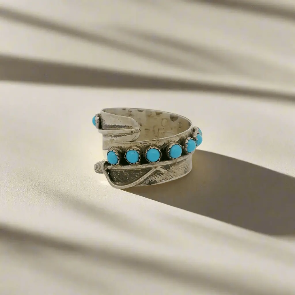Byron Begay Sleeping Beauty Turquoise Feather Navajo Usa Native American Made 925 Sterling Silver Adjustable Ring 1