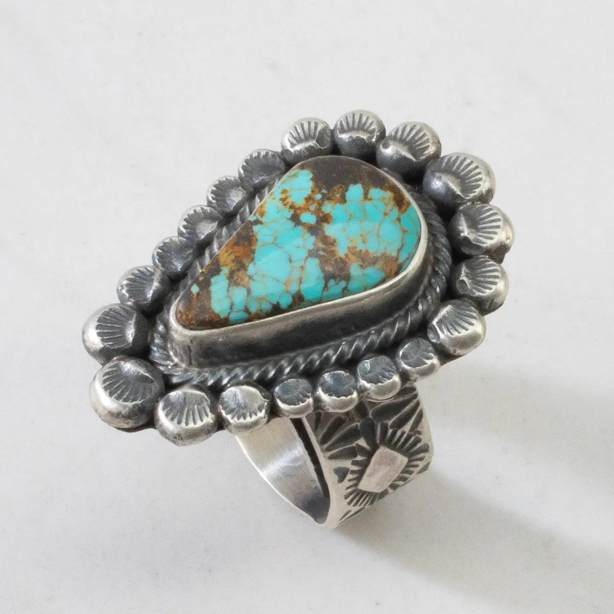 Leon Martinez Carico Lake Turquoise Navajo Usa Native American Made 925 Sterling Silver Ring 1