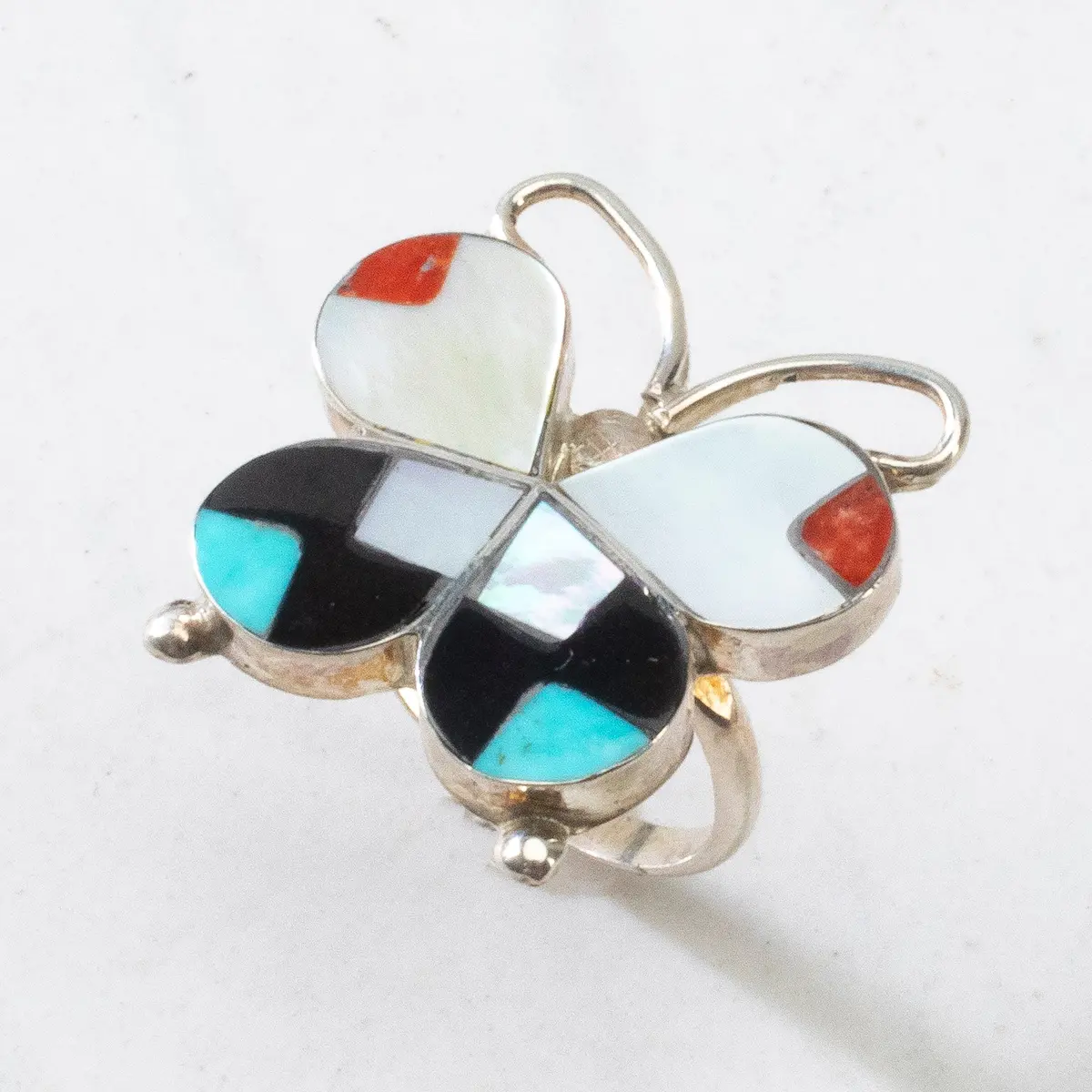Alison Dishta Multi Gem Butterfly Usa Zuni Native Made 925 Sterling Silver Ring 1