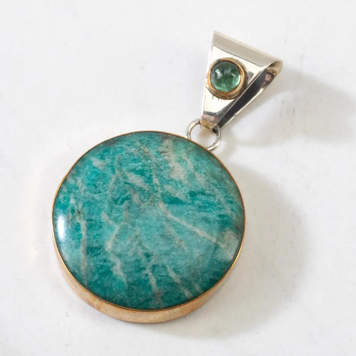 Amazonite Usa Native American Made 925 Sterling Silver & 12K Gold Filled Pendant 1
