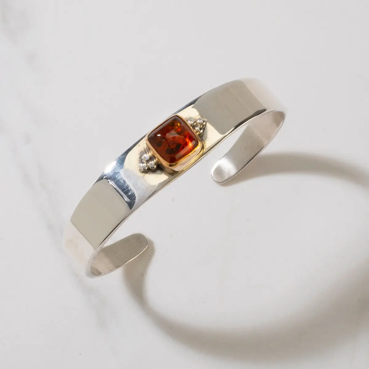 Amber Navajo Usa Native American Made 925 Sterling Silver & 12K Gold Filled Cuff 1