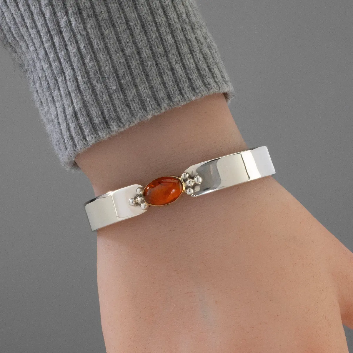 Amber Navajo Usa Native American Made 925 Sterling Silver Cuff 2
